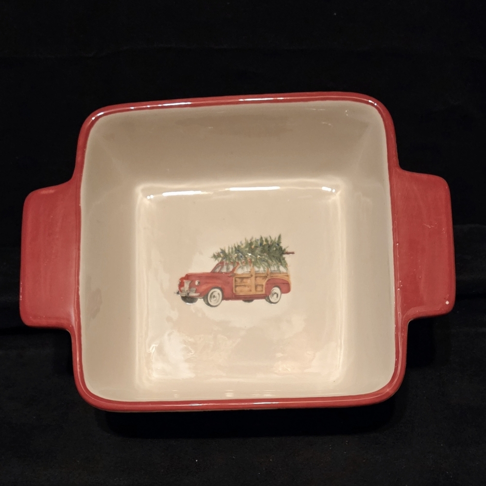 Grace Bake Shop Holiday Red Truck Christmas Tree Plaid Baking Casserole Dish